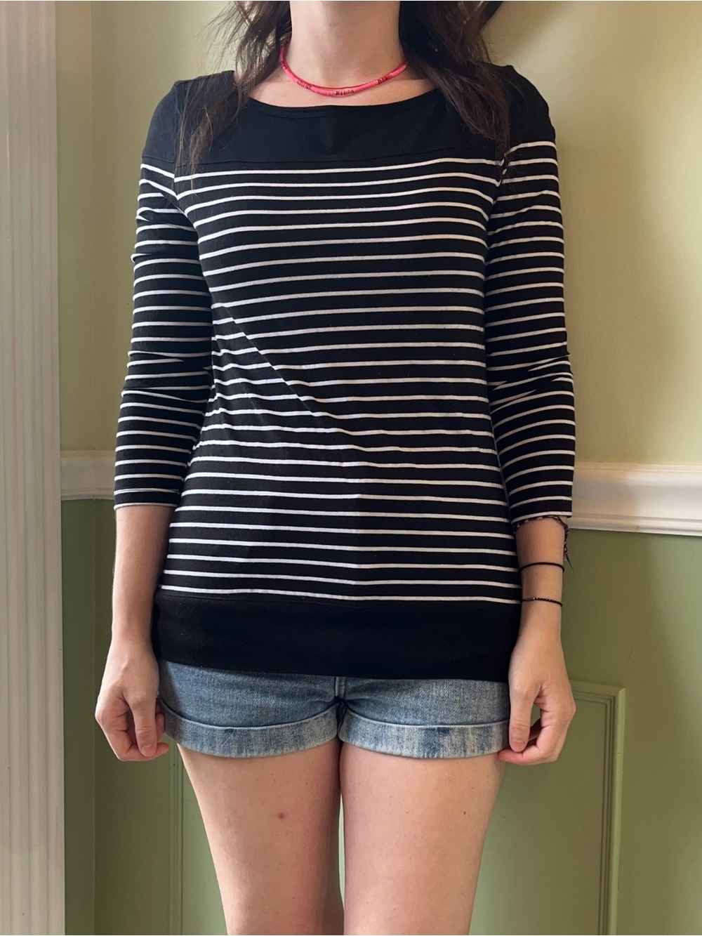 For the Republic striped 3/4 sleeve top